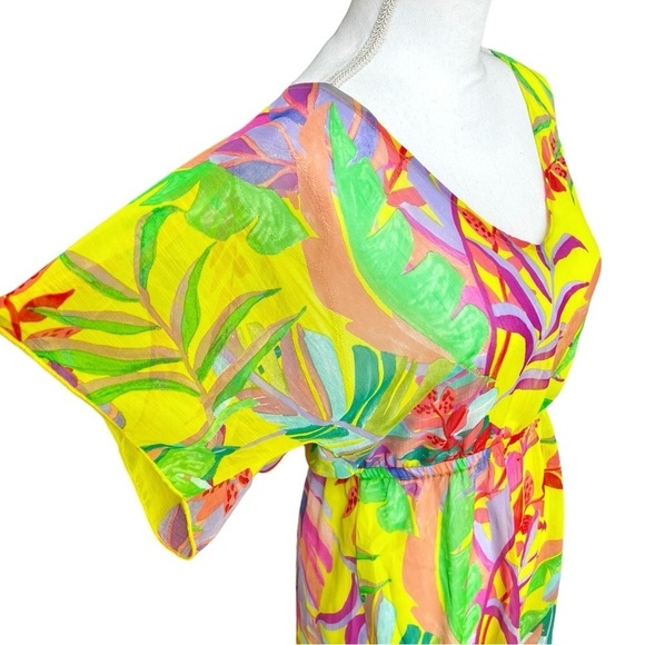 BECCA Sheer Swimsuit Coverup Colorful Floral Kimono Size XS/S - Picture 3 of 7